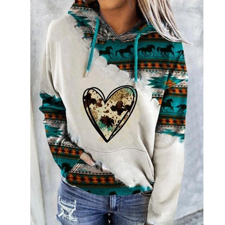 Sweat à capuche doux pour femme automne en coton à imprimé aztèque à coupe décontractée Maritza