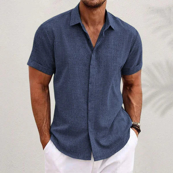Chemise à manches courtes pour homme en coton et lin offrant un confort estival au style épuré