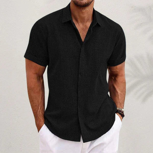 Chemise à manches courtes pour homme en coton et lin offrant un confort estival au style épuré