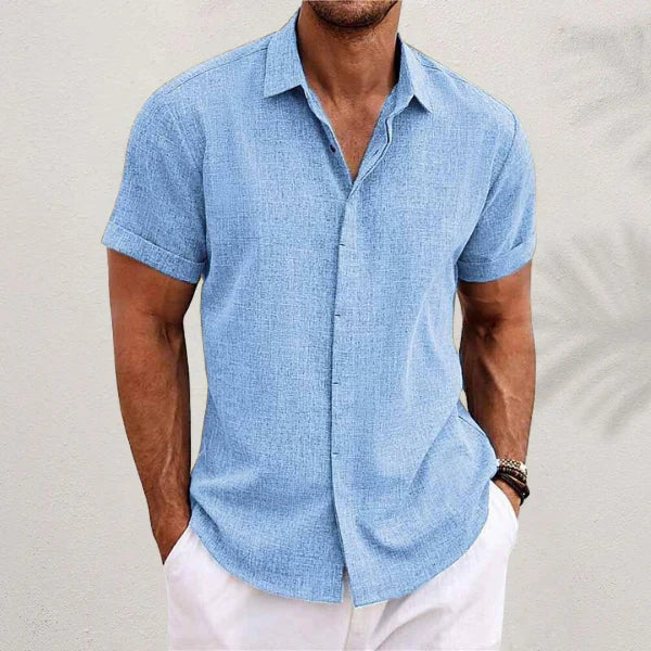 Chemise à manches courtes pour homme en coton et lin offrant un confort estival au style épuré