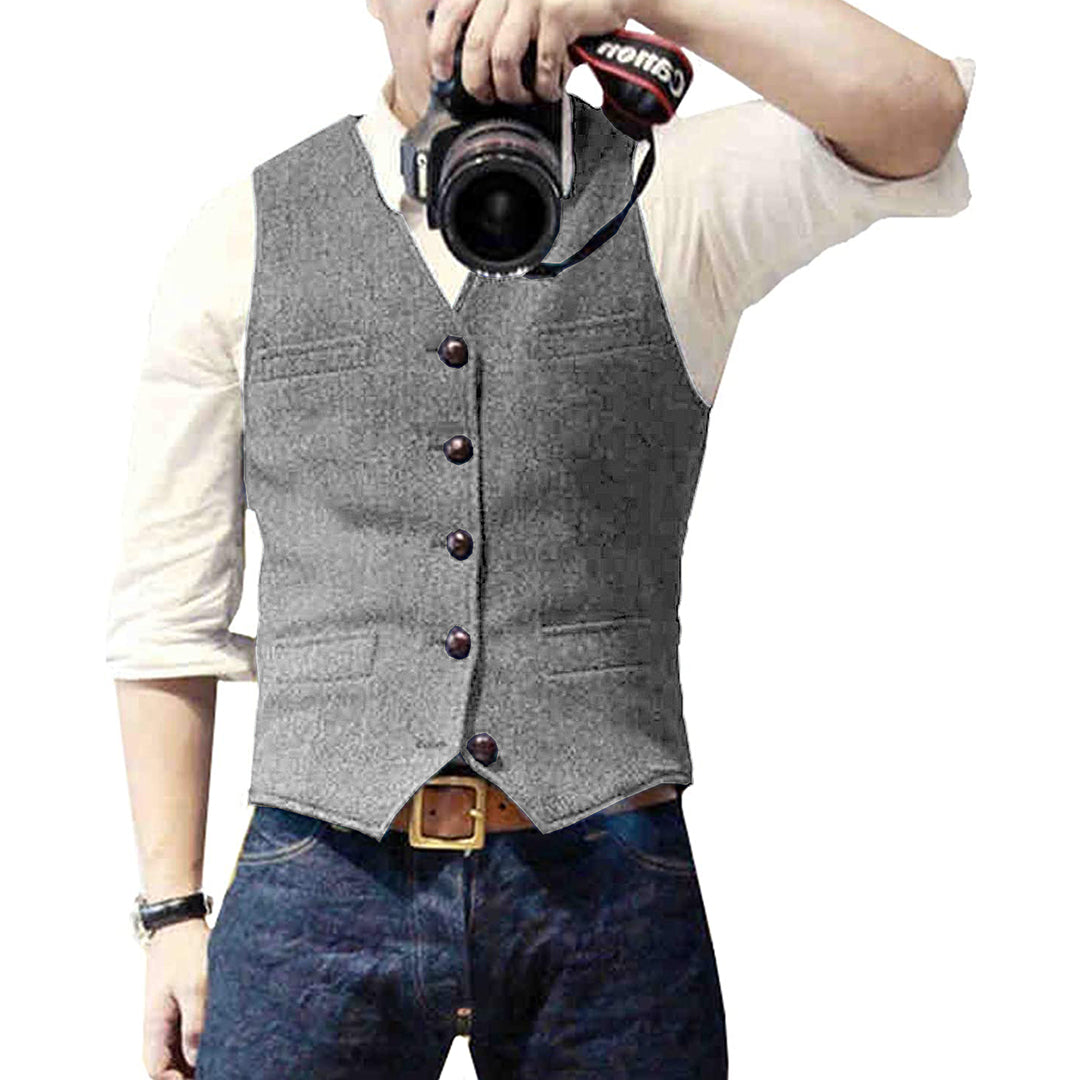 Gilet pour homme automne structuré en laine mélangée avec coupe ajustée Oliver