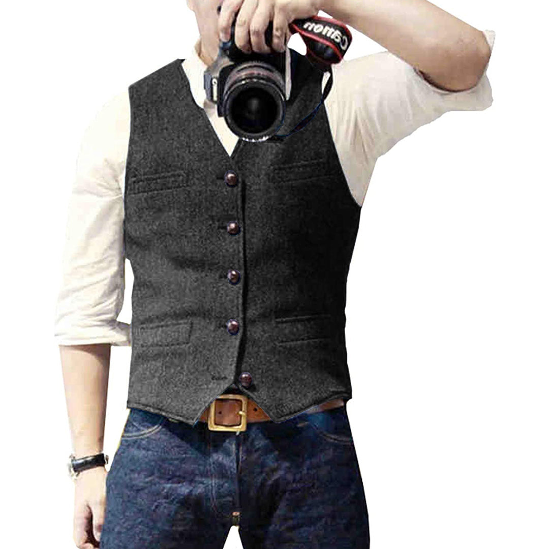 Gilet pour homme automne structuré en laine mélangée avec coupe ajustée Oliver