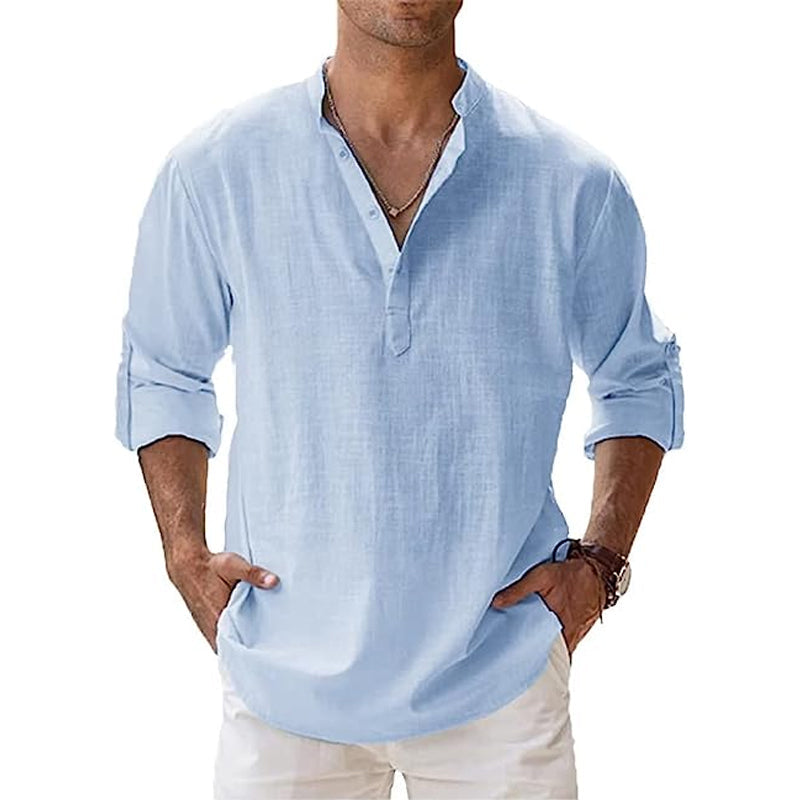 Chemise en lin pour homme à col boutonné alliant légèreté estivale et élégance décontractée
