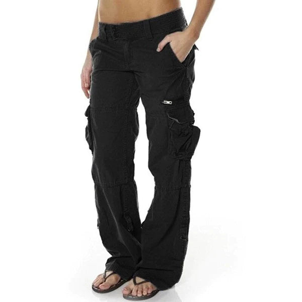 Cargo broek voor dames herfst met hoge taille stretch stof functioneel design Paloma