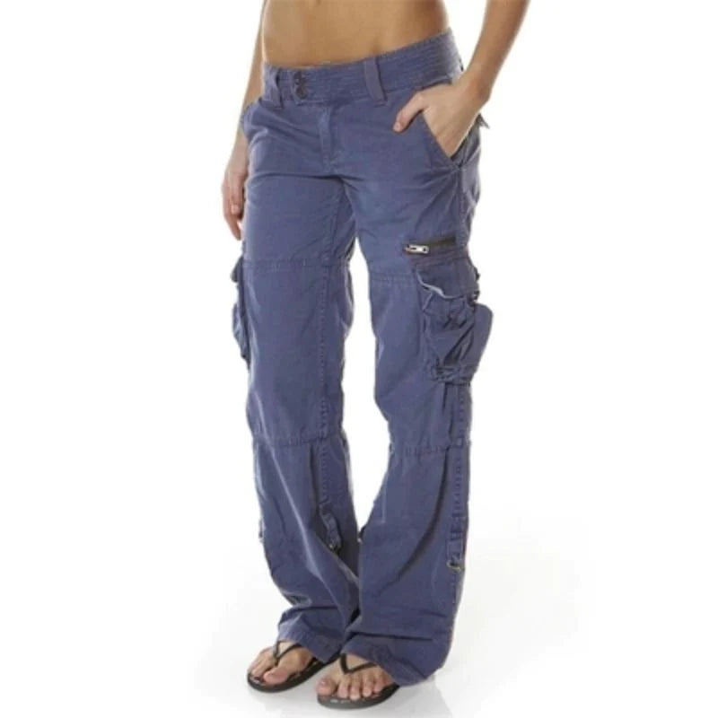 Cargo broek voor dames herfst met hoge taille stretch stof functioneel design Paloma