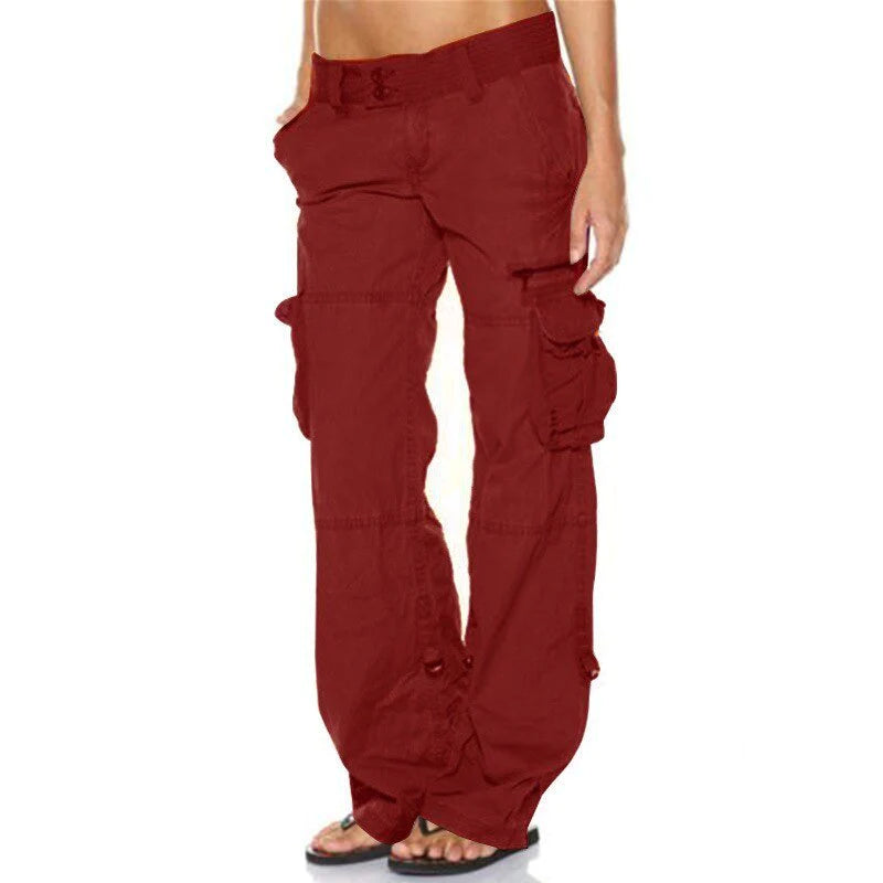 Cargo broek voor dames herfst met hoge taille stretch stof functioneel design Paloma