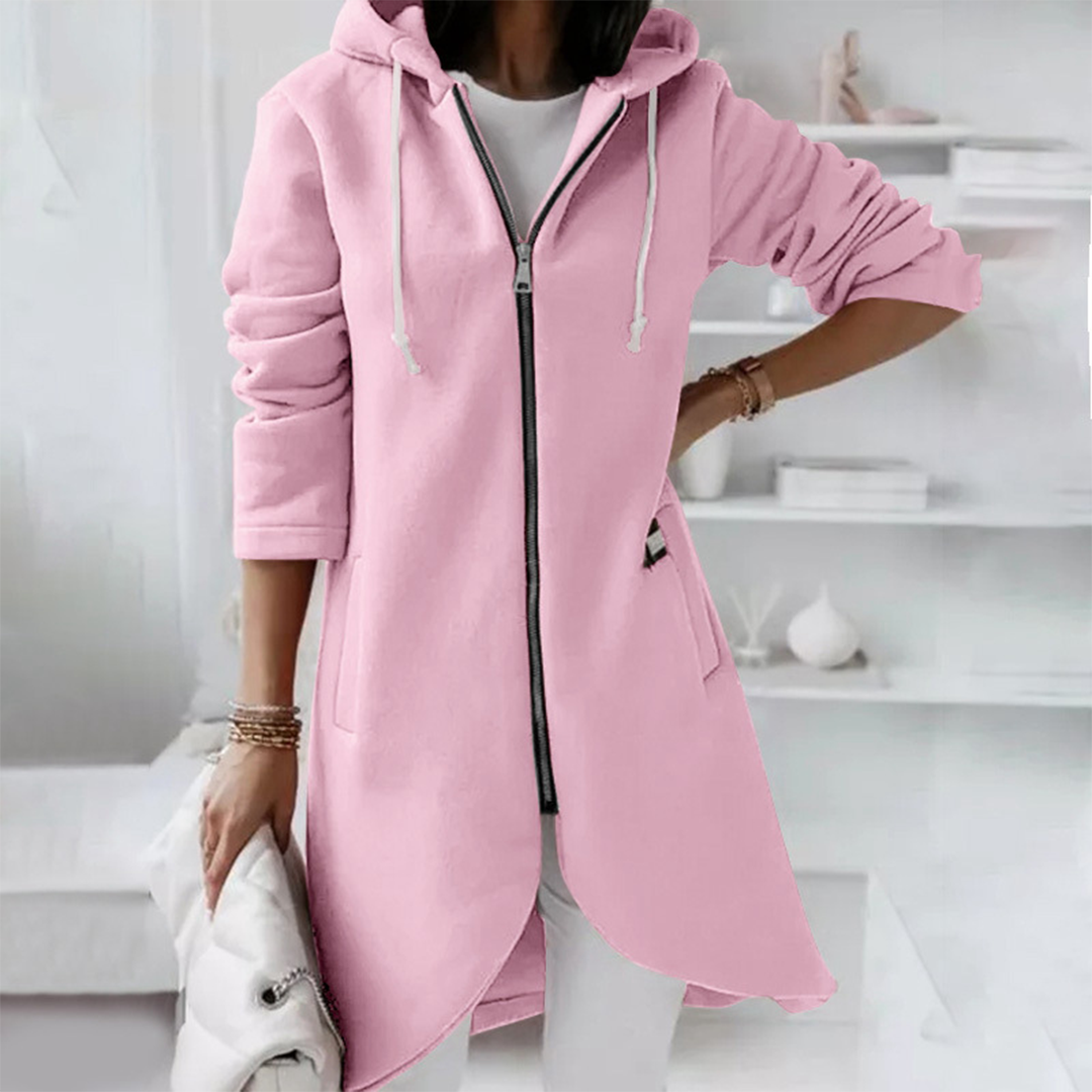 Veste longue pour femmes automne élégante confortable en polyester doux avec capuche Jemma