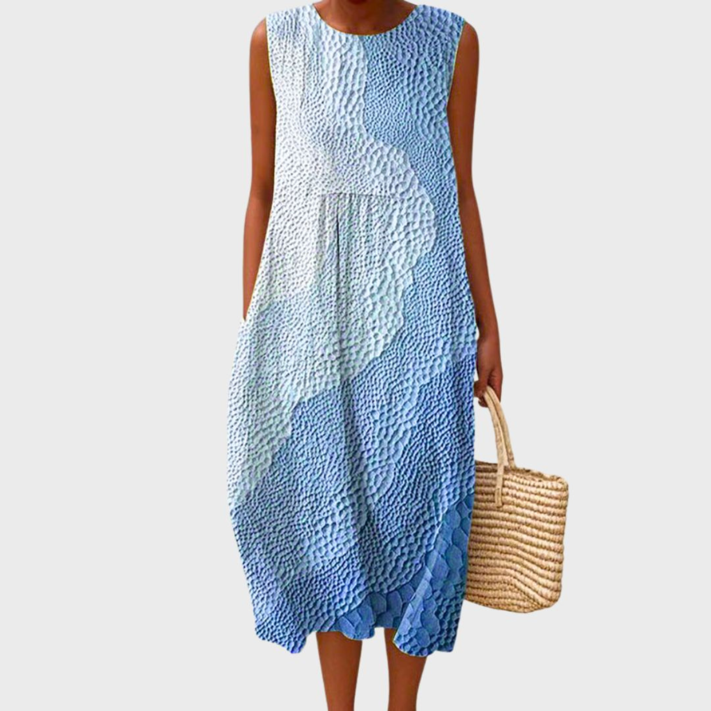 Sidonie – Robe midi décontractée en lin à carreaux sans manches femme