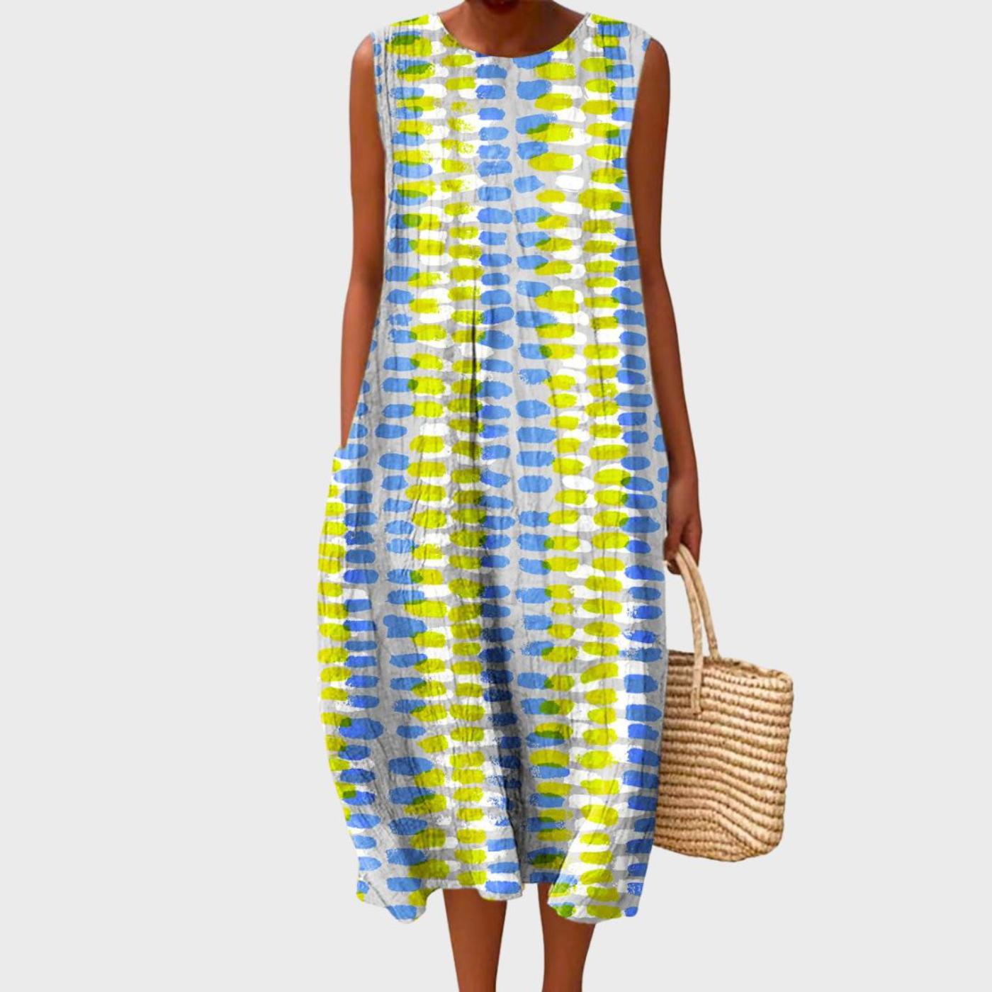 Sidonie – Robe midi décontractée en lin à carreaux sans manches femme