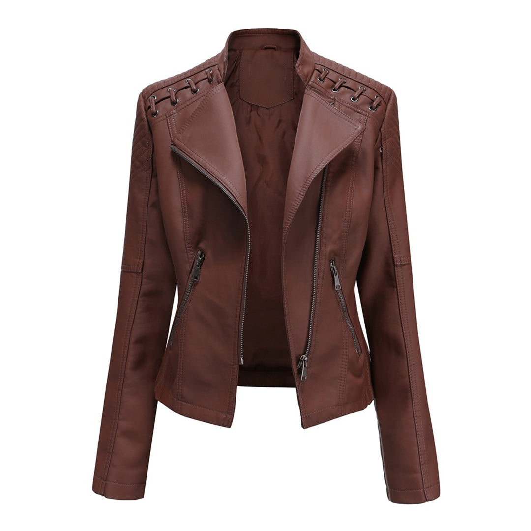 Veste en similicuir souple pour femme automne à col montant à coupe droite Romane