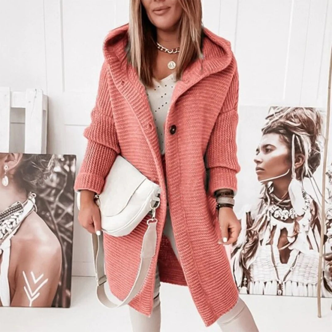 Cardigan pour femmes automne long confortable en maille épaisse avec capuche Emma