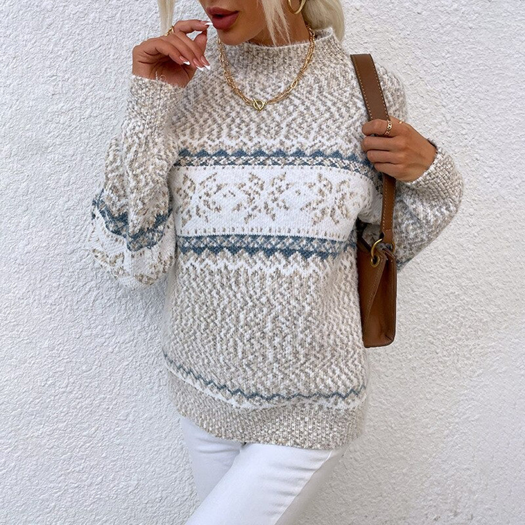 Pull pour femme automne doux jacquard en maille mélangée avec motif flocon Maëlle
