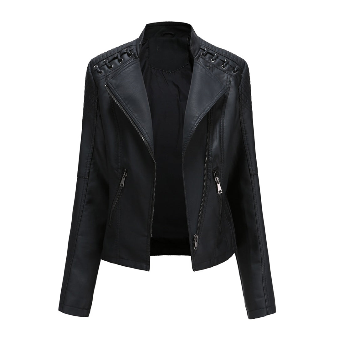 Veste en similicuir souple pour femme automne à col montant à coupe droite Romane