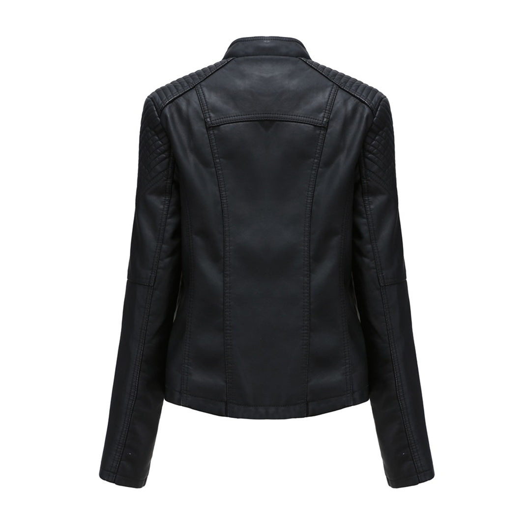 Veste en similicuir souple pour femme automne à col montant à coupe droite Romane