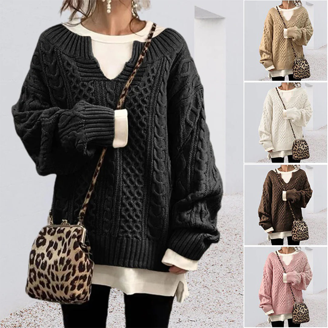 Pull pour femme automne torsadé oversize en coton mélangé avec col rond Noémie