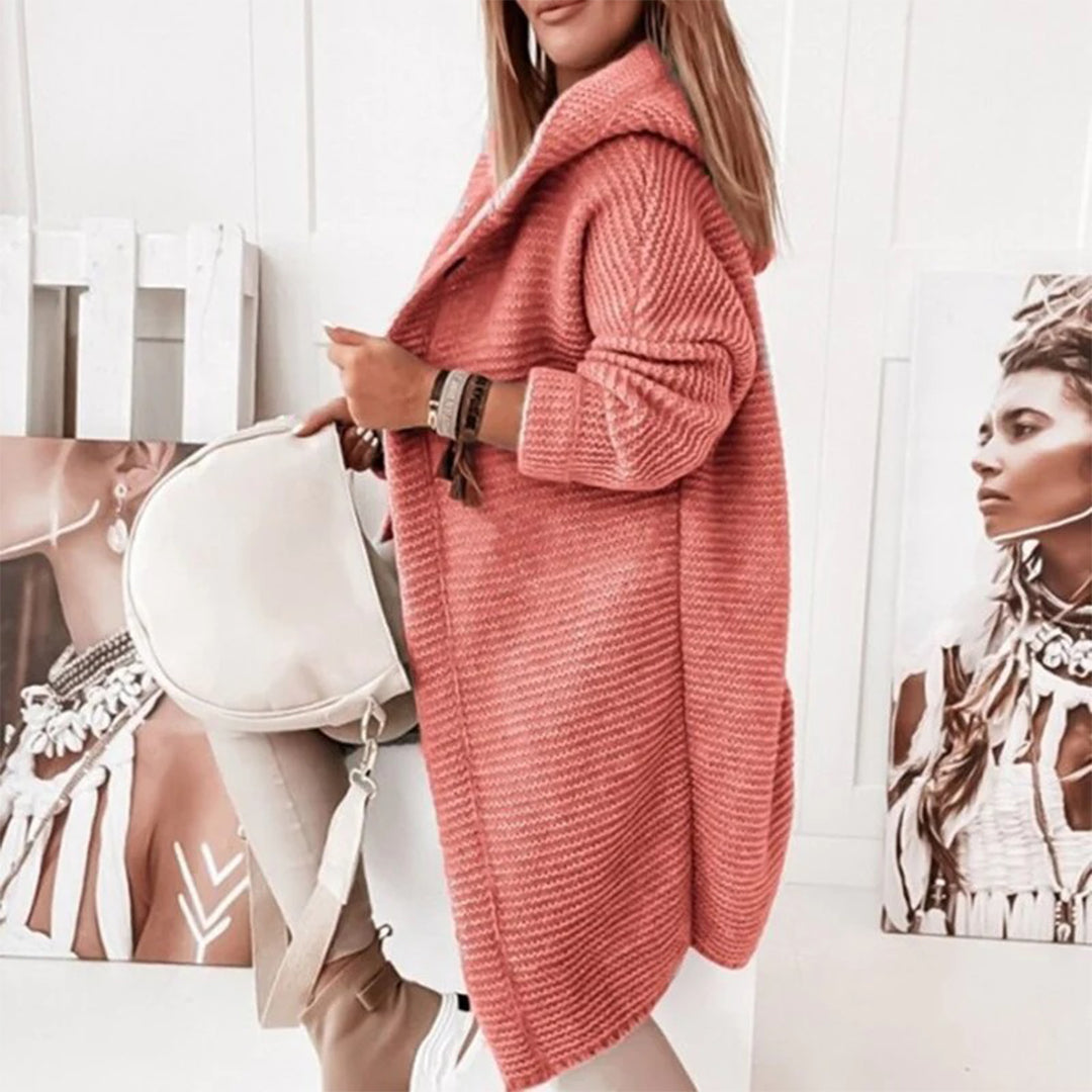 Cardigan pour femmes automne long confortable en maille épaisse avec capuche Emma