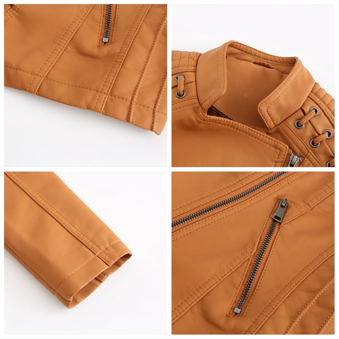 Veste en similicuir souple pour femme automne à col montant à coupe droite Romane