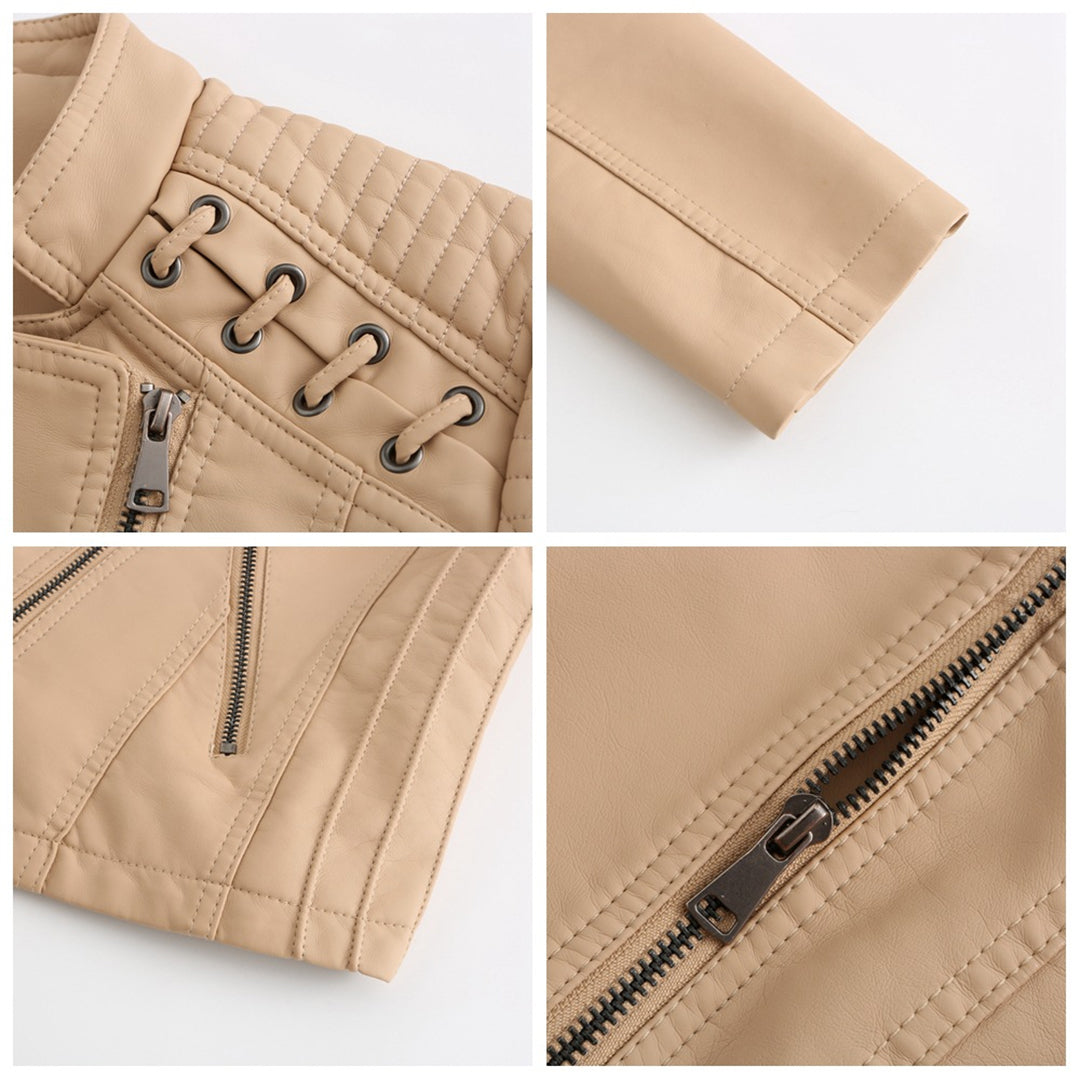 Veste en similicuir souple pour femme automne à col montant à coupe droite Romane