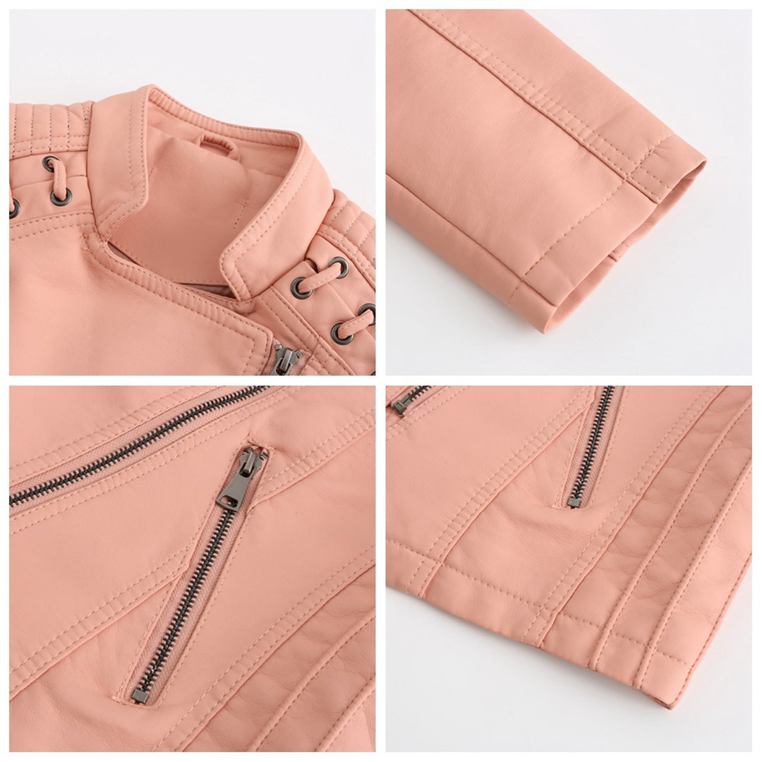 Veste en similicuir souple pour femme automne à col montant à coupe droite Romane
