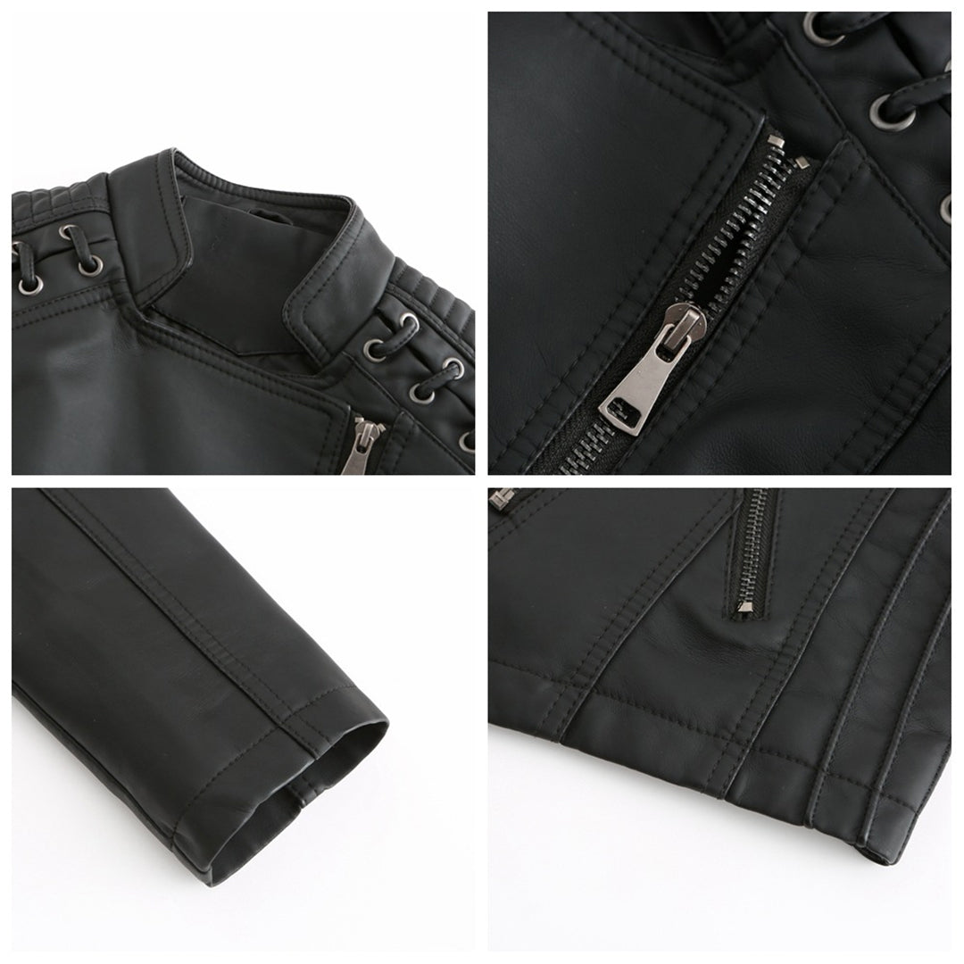 Veste en similicuir souple pour femme automne à col montant à coupe droite Romane