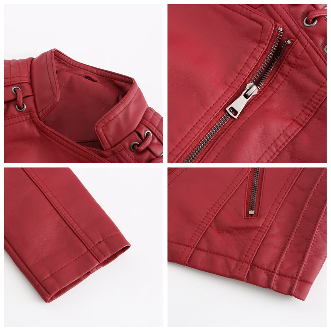Veste en similicuir souple pour femme automne à col montant à coupe droite Romane