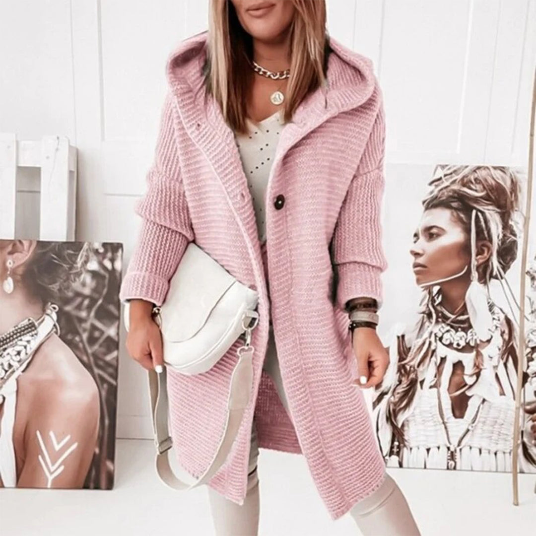 Cardigan pour femmes automne long confortable en maille épaisse avec capuche Emma