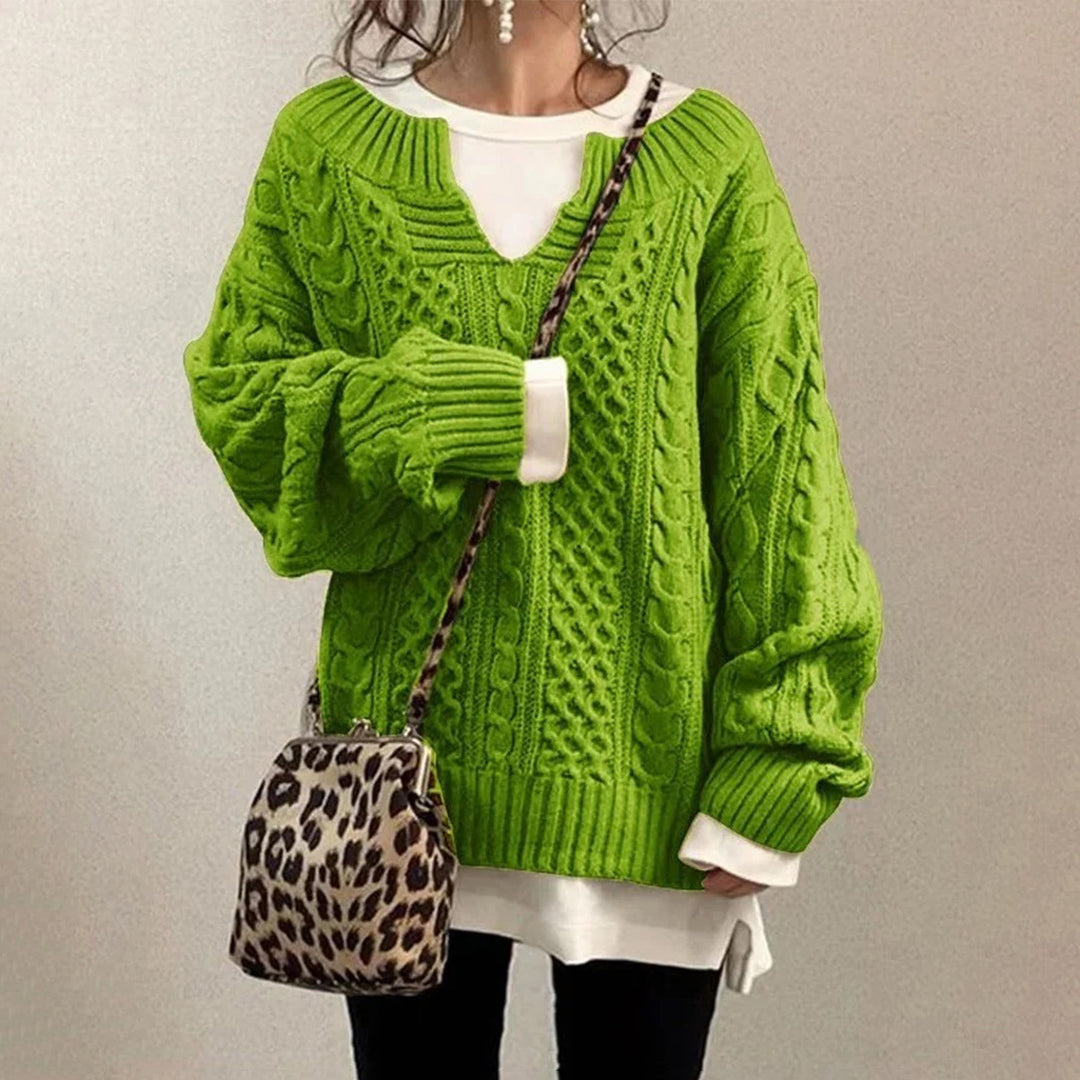 Pull pour femme automne torsadé oversize en coton mélangé avec col rond Noémie