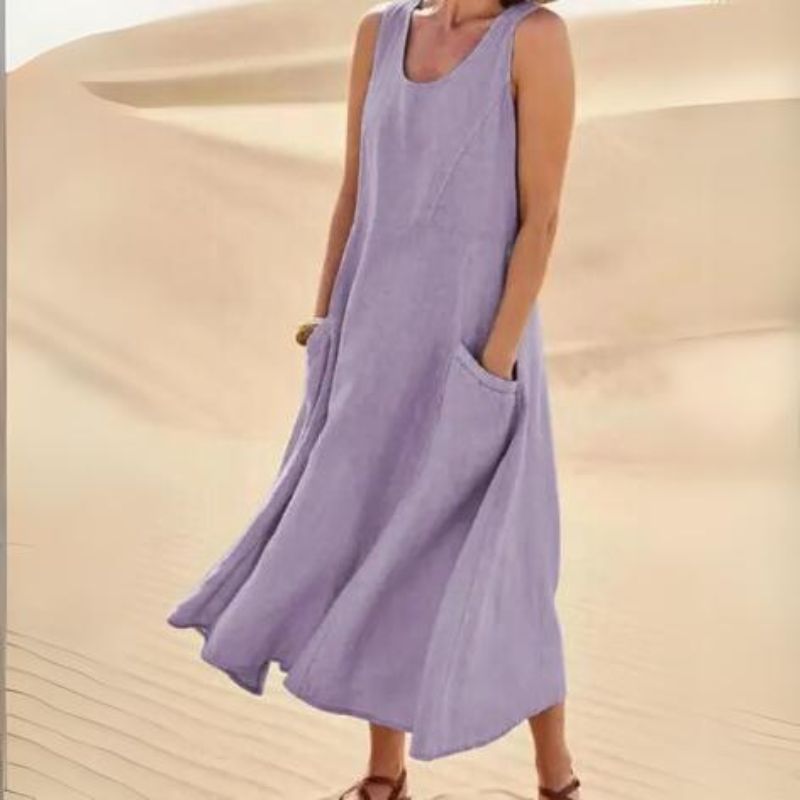 Julie – Robe midi d’été à col rond femme