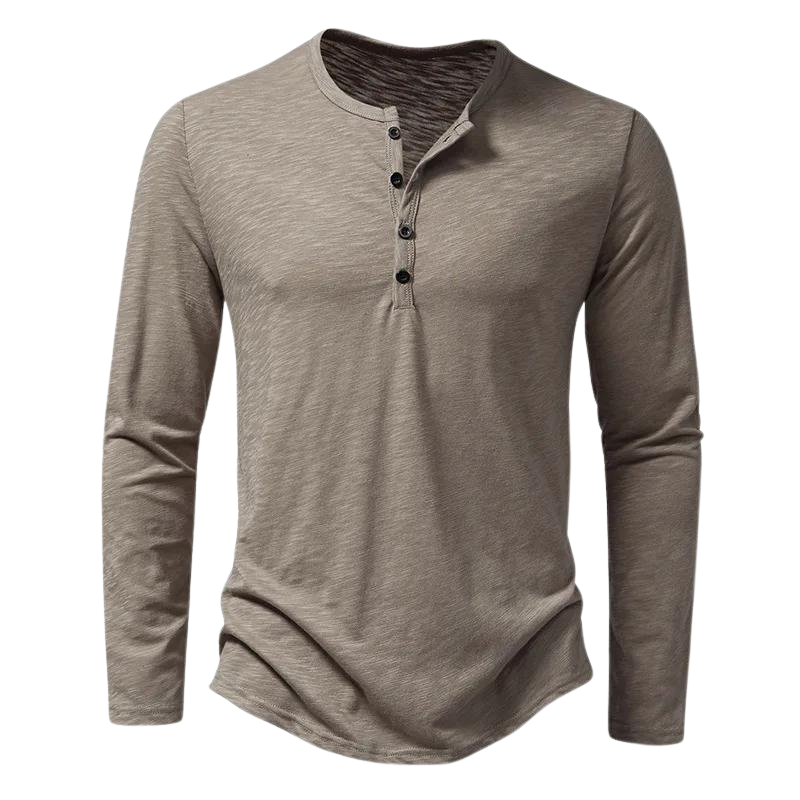 T-shirt à manches longues pour homme automne doux respirant en tissu mélangé avec col tunisien Séraphin