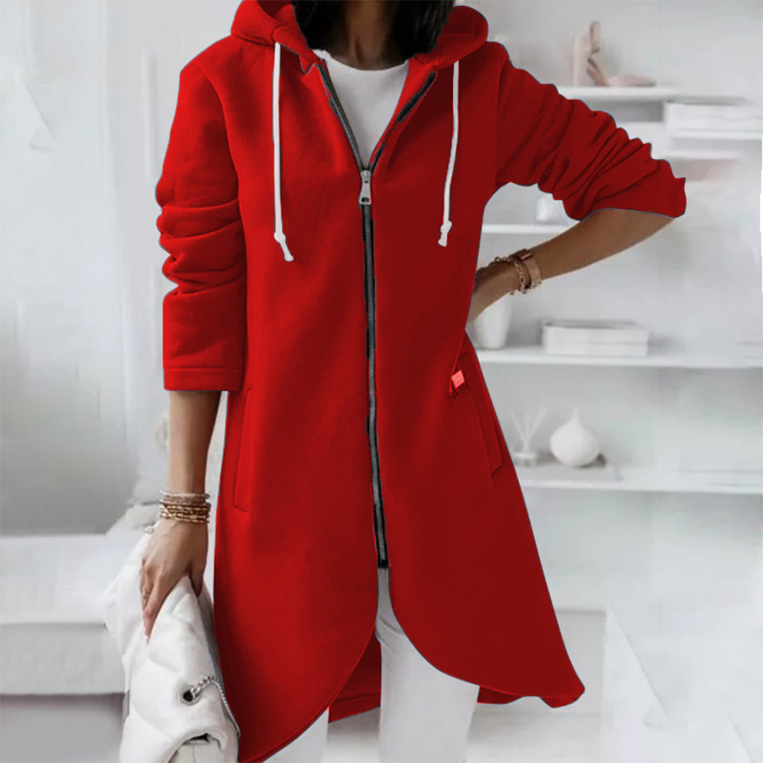 Veste longue pour femmes automne élégante confortable en polyester doux avec capuche Jemma