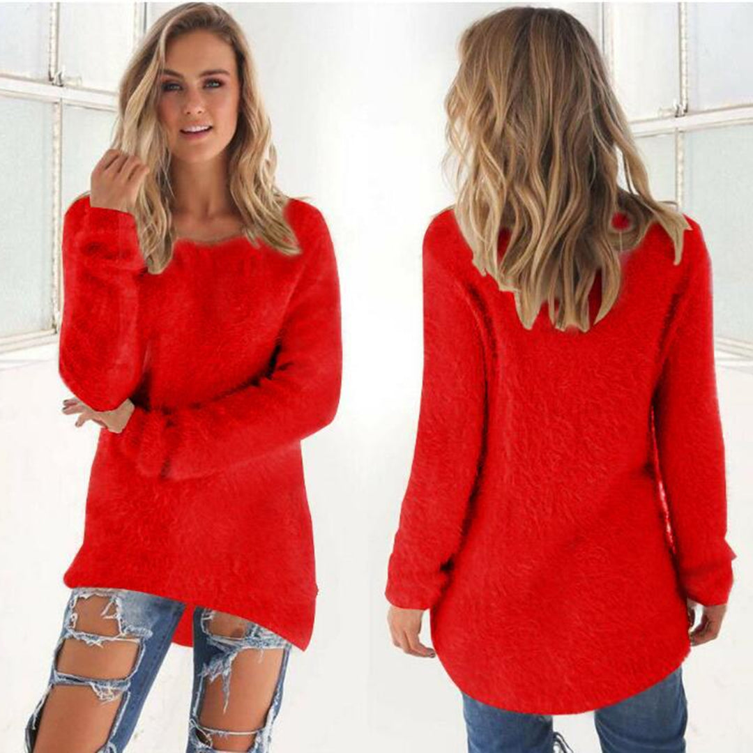 Pull pour femme automne léger duveteux en maille synthétique avec col rond Isaline
