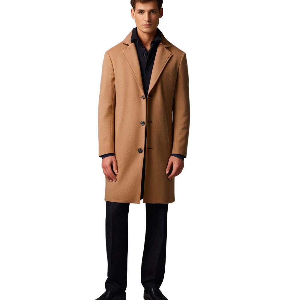 Manteau long élégant pour homme automne en laine mélangée chaud à coupe classique Adrien