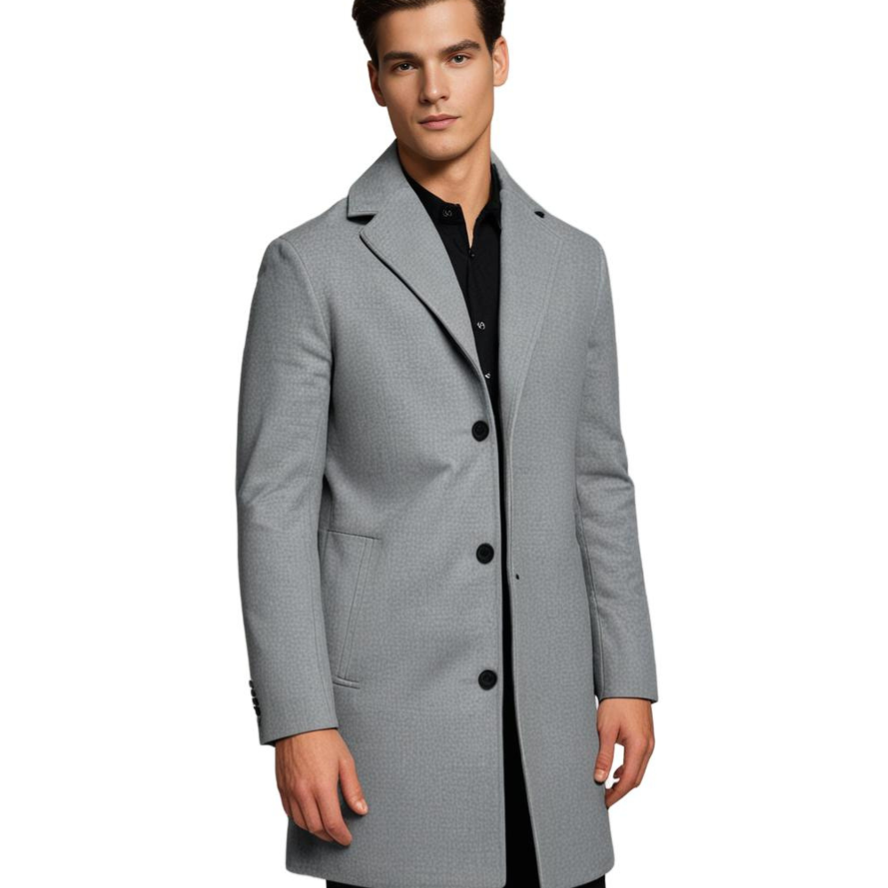 Manteau long élégant pour homme automne en laine mélangée chaud à coupe classique Adrien