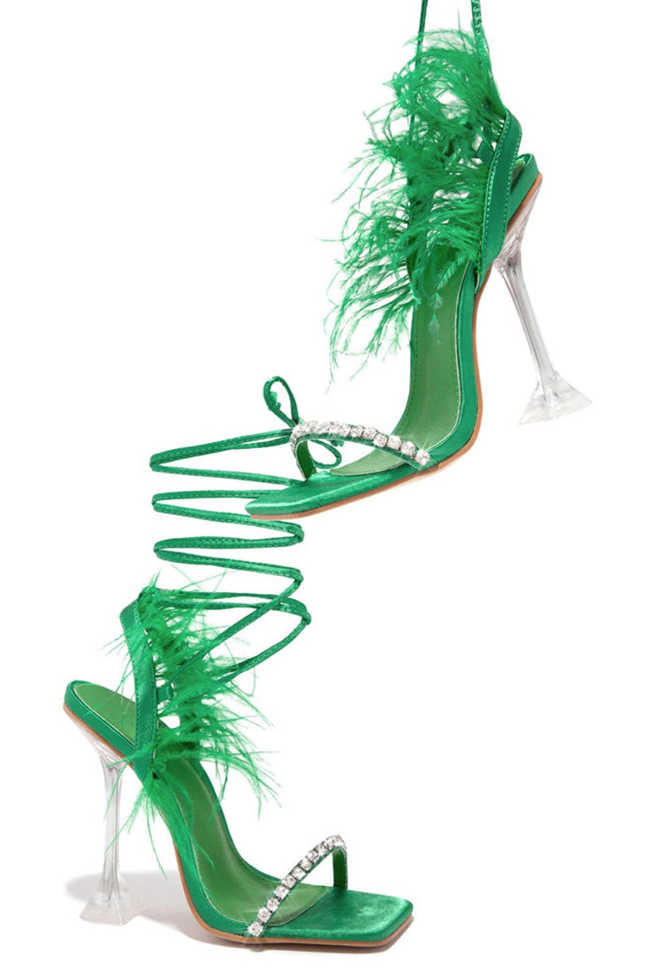 Isaure – Sandales à Talons Hauts avec Plumes, Strass et Lacets