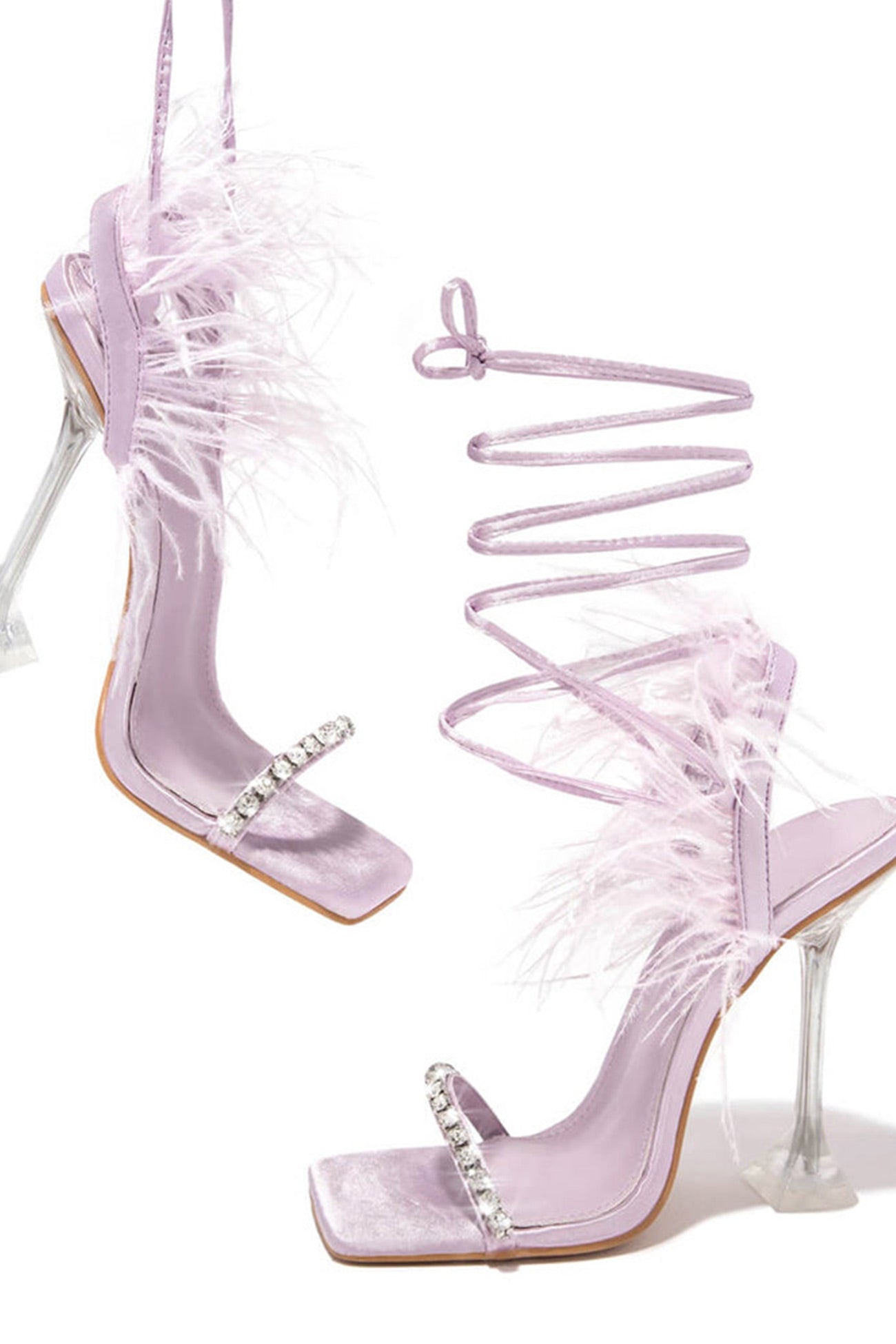Isaure – Sandales à Talons Hauts avec Plumes, Strass et Lacets
