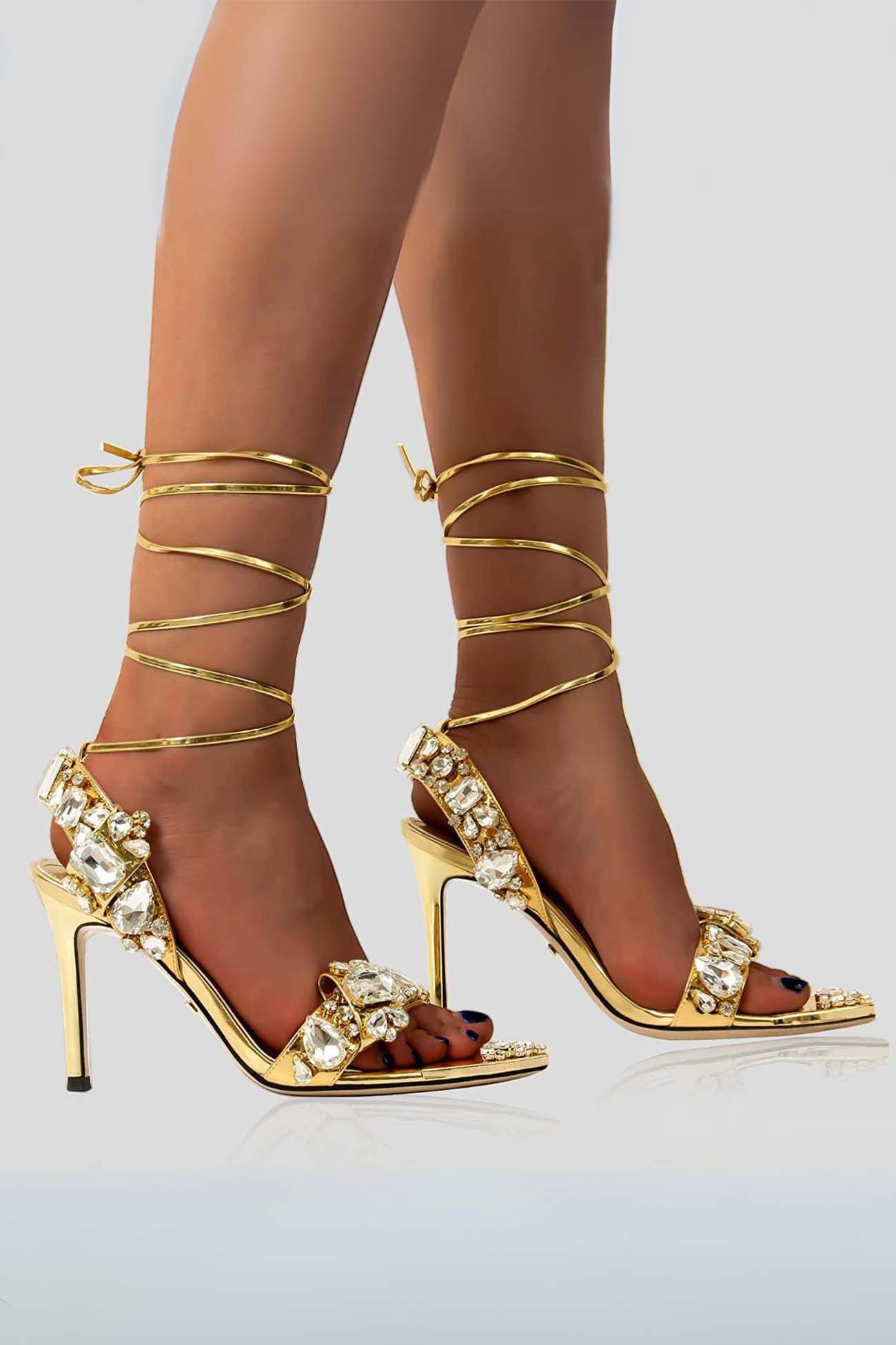 Mélya – Sandales à Talons Aiguille avec Lacets et Strass