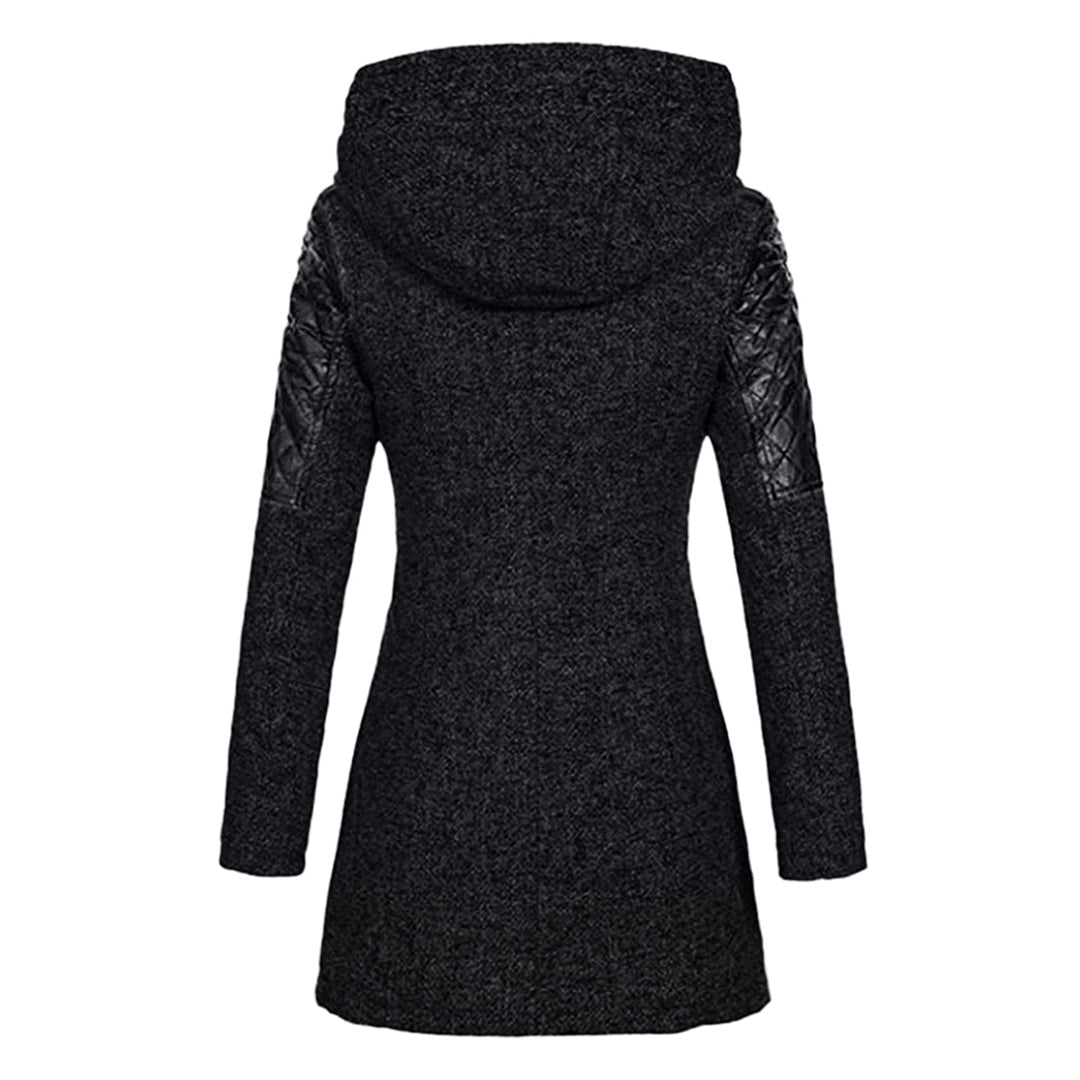 Manteau pour femme hiver long chaud avec capuche style biker en tissu épais zippé Élise