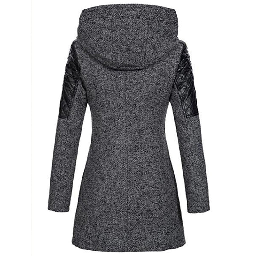 Manteau pour femme hiver long chaud avec capuche style biker en tissu épais zippé Élise