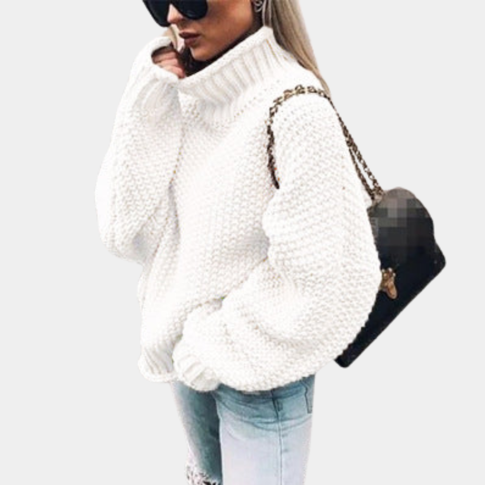 Pull en grosse maille torsadée pour femme automne à col roulé à coupe oversize Rita