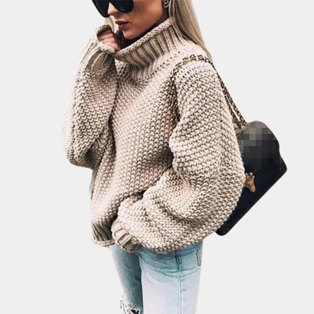 Pull en grosse maille torsadée pour femme automne à col roulé à coupe oversize Rita