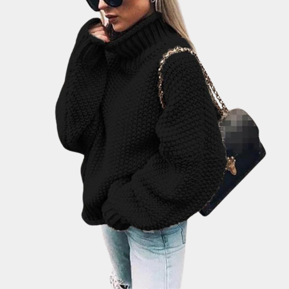 Pull en grosse maille torsadée pour femme automne à col roulé à coupe oversize Rita