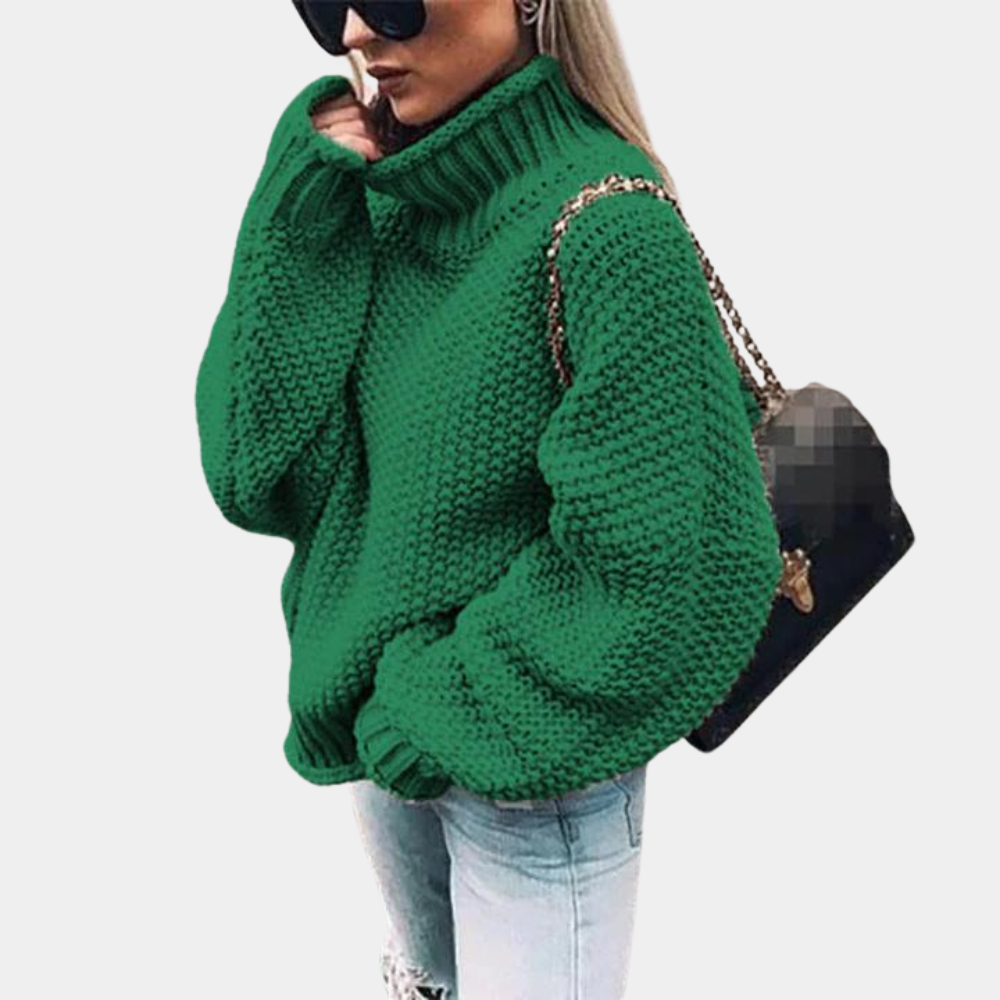 Pull en grosse maille torsadée pour femme automne à col roulé à coupe oversize Rita