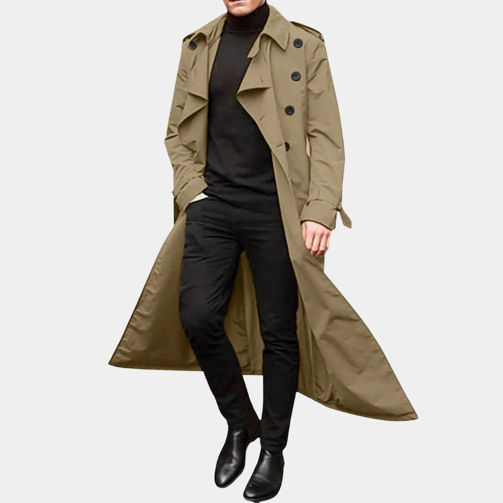 Trench long déperlant pour homme automne en polyester à coupe droite Roberion
