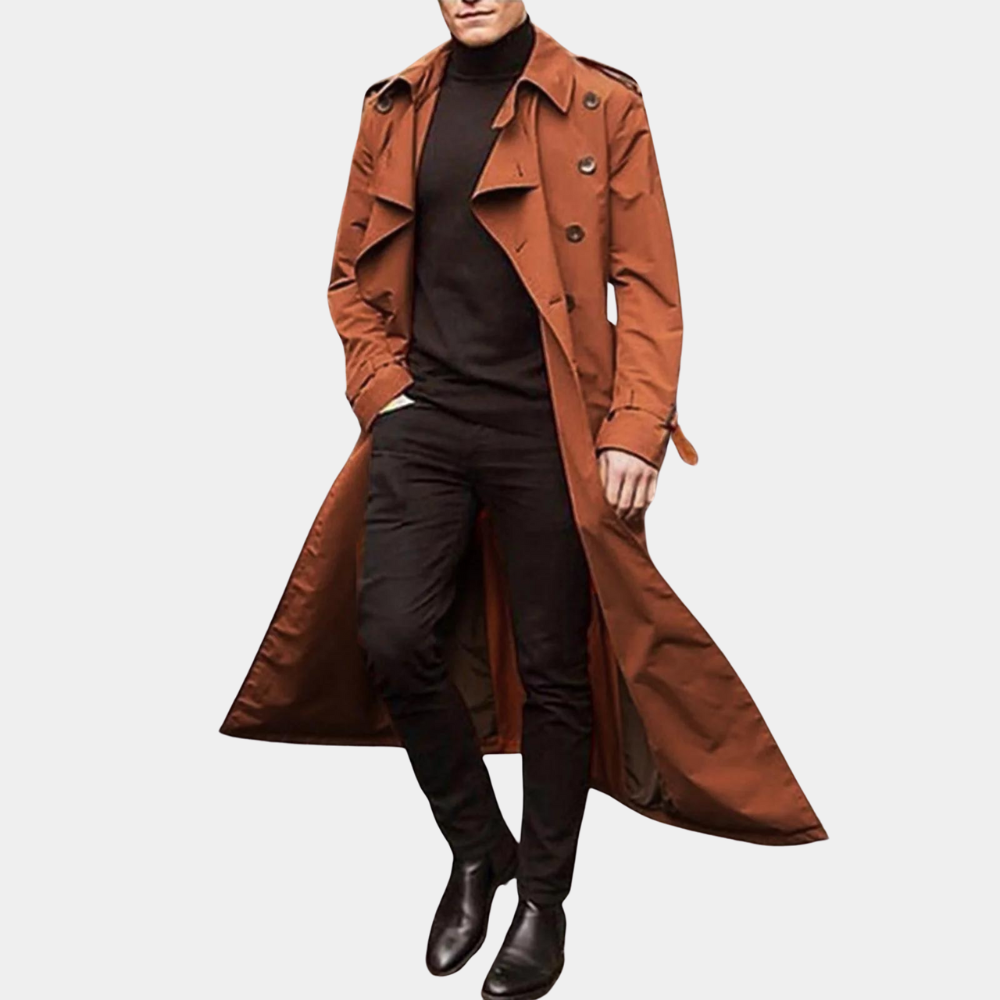 Trench long déperlant pour homme automne en polyester à coupe droite Roberion