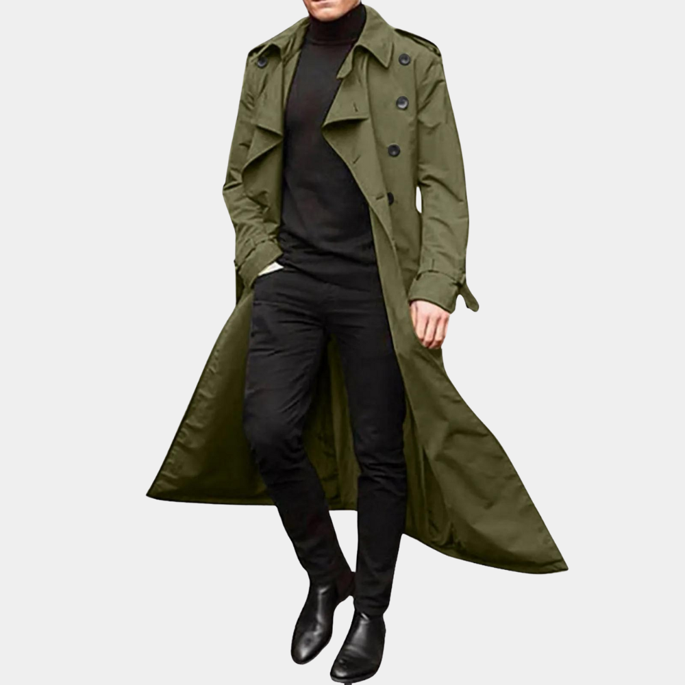 Trench long déperlant pour homme automne en polyester à coupe droite Roberion