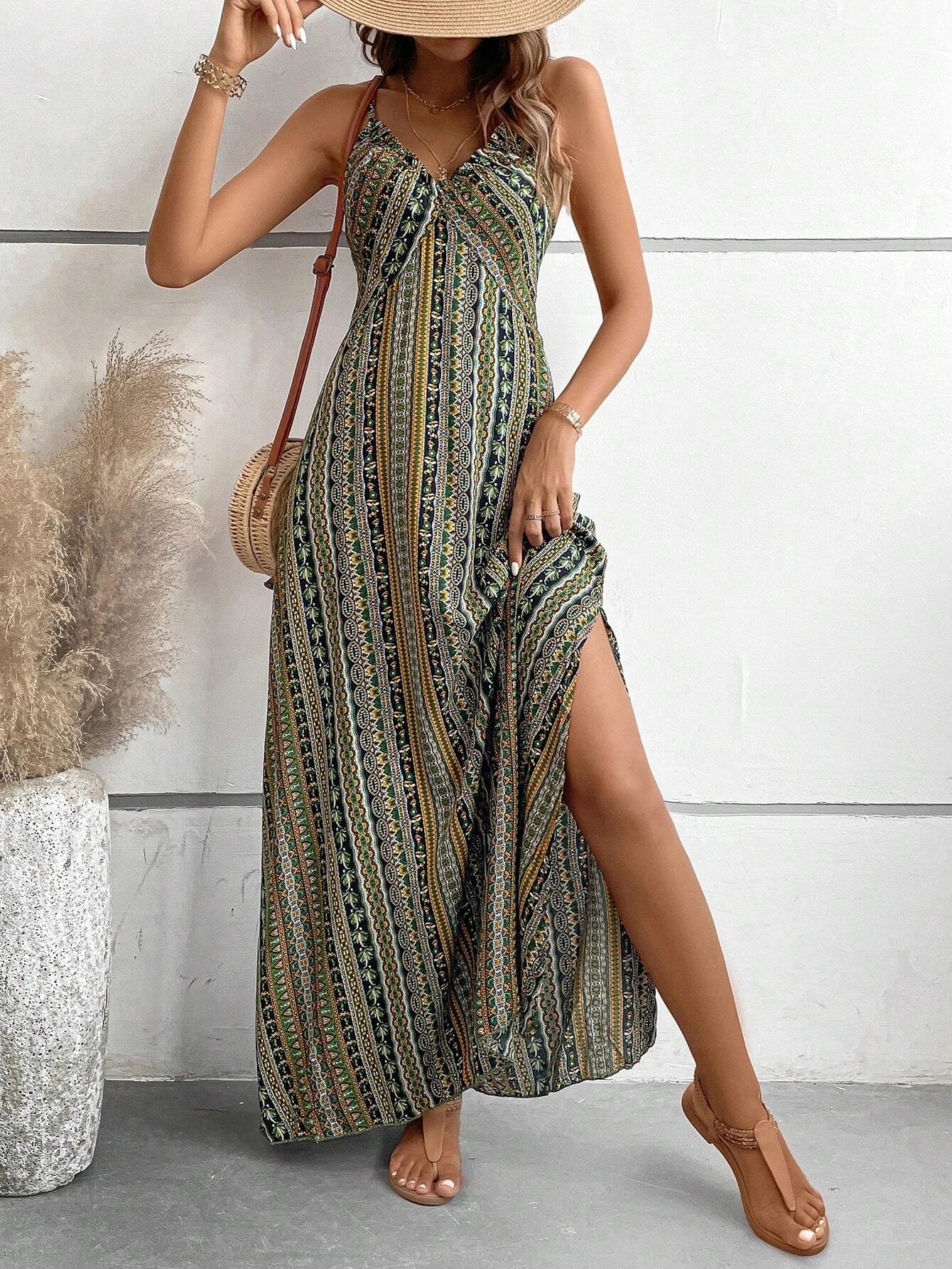 Margaux – Robe longue bohème dos nu fendue à volants