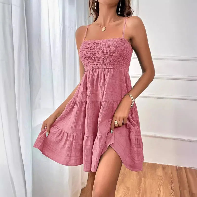 Anaïs – Robe bustier courte à volants et fines bretelles