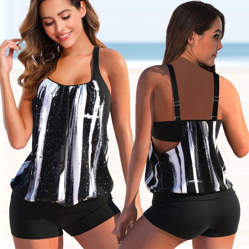 Ensemble Tankini avec Short de Bain – Haut Débardeur Fluide et Bretelles Réglables