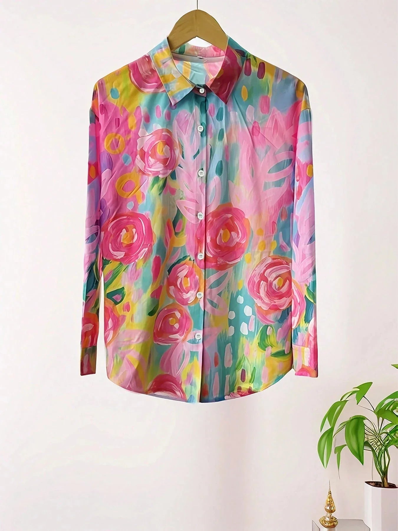 Marceline – Blouse à imprimé abstrait boutonnée devant femme