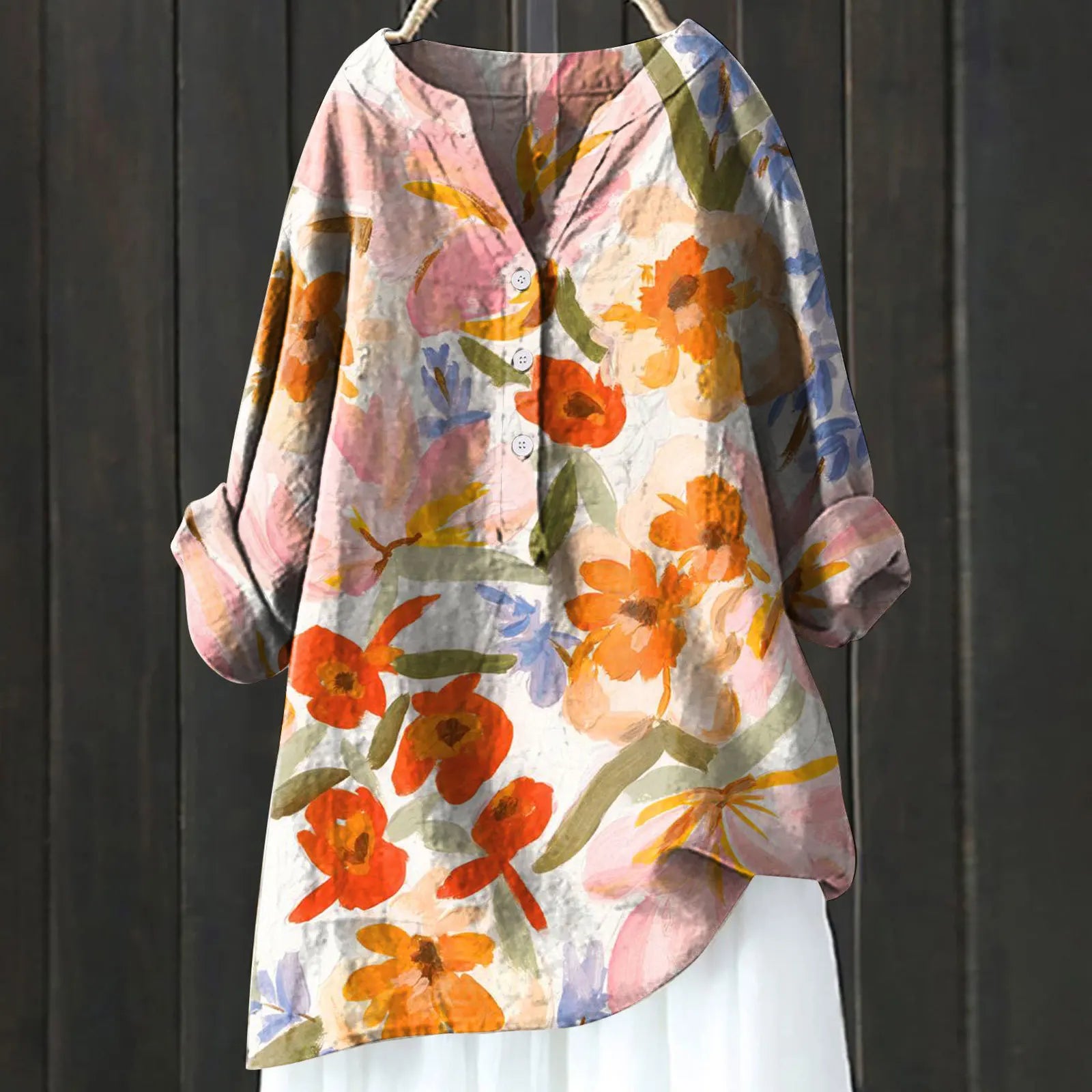 Camille – Blouse à imprimé floral à demi-boutonnage manches longues femme